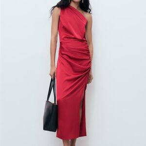 ASYMMETRICAL SATIN DRESS WITH SIDE SLITS